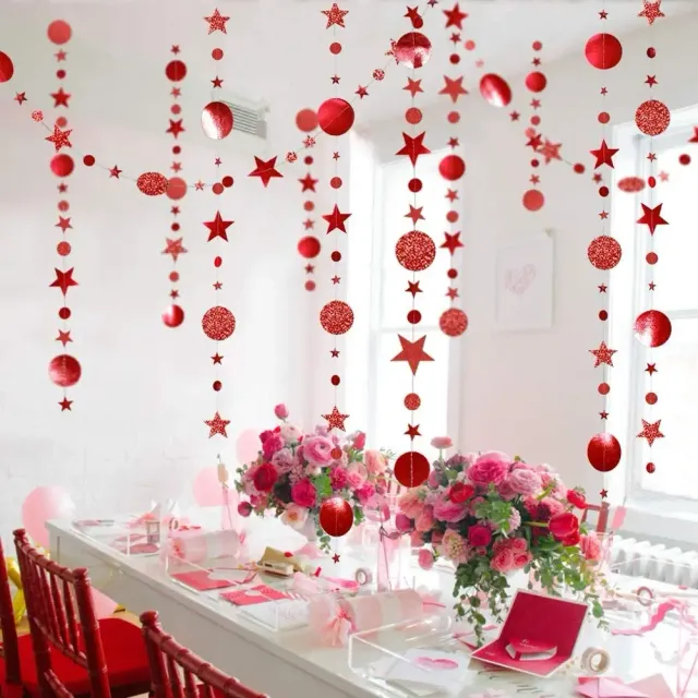 Polish red garland decorated with hearts and stars or diamonds
