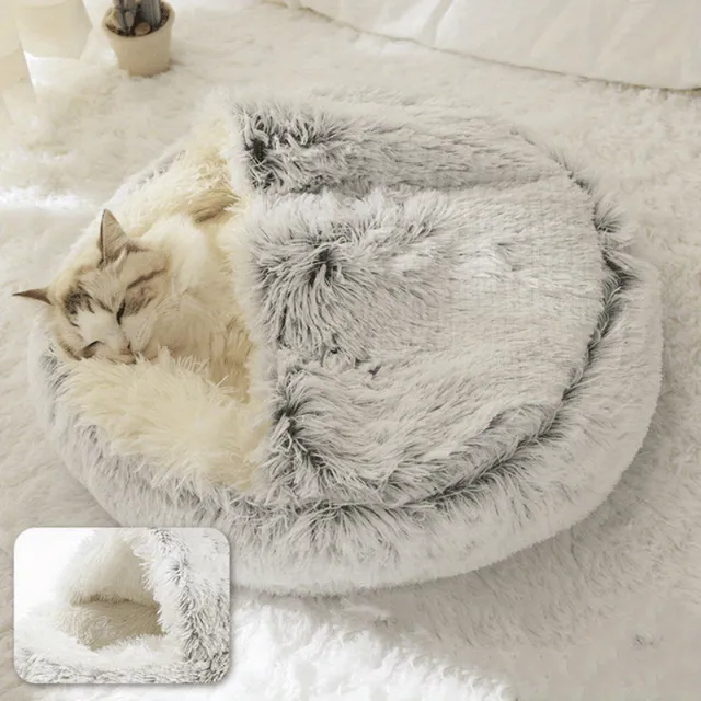 Mäkká posteľ v tvare šišky s kapucňou pre malé psy a mačky