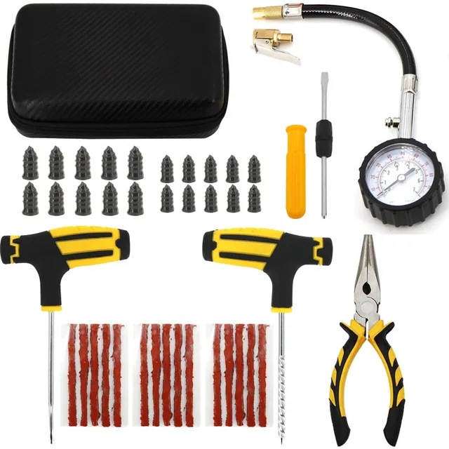 Set de unelte pentru repararea anvelopelor Auto Bike Puncture Plug Garage Needle Nose Pliers Vacuum Film Nail Screws cu husă de depozitare