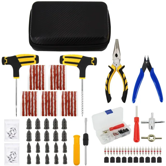 Set de unelte pentru repararea anvelopelor Auto Bike Puncture Plug Garage Needle Nose Pliers Vacuum Film Nail Screws cu husă de depozitare