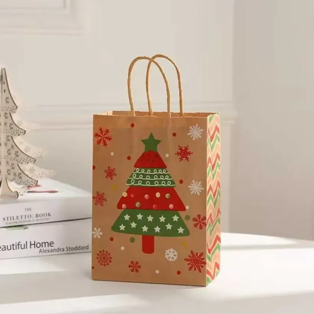 Christmas paper bags with Santa Claus theme, reindeer and bell for children