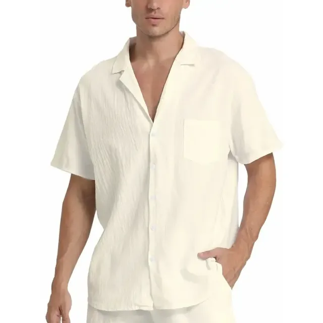 Mužský 2dílný letní set z bavlny a lnu - krátký rukáv a šortky