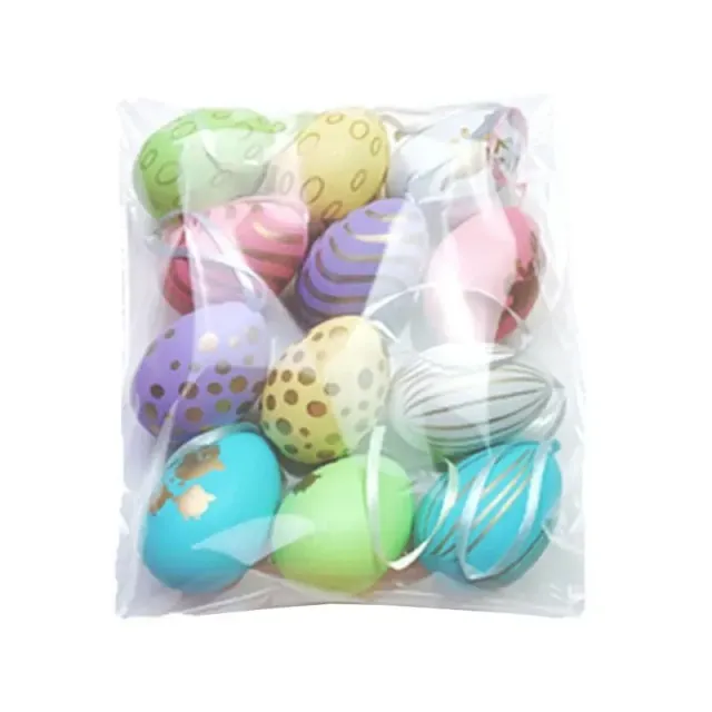 12 bucăți ouă de Paște colorate pentru decorațiuni suspendate sau creații DIY