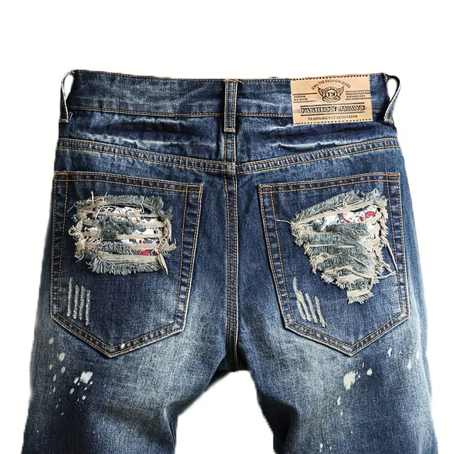 Men's stylish torn jeans casual shorts royal blue for summer
