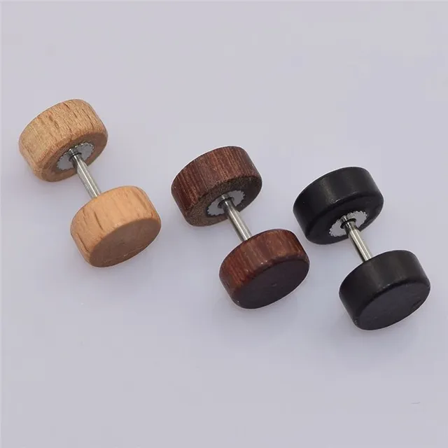 Boucles d'oreilles en bois pour homme en forme d'haltère - 3 couleurs