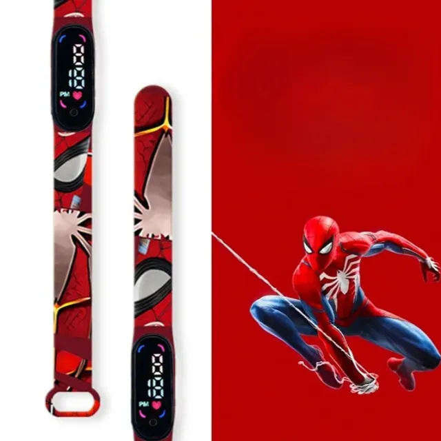 Stylish children's digital watch with pedometer and motifs of the popular Spider-man