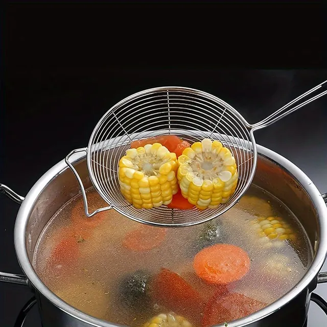 Stainless steel ceded ladle with hook and perforated spoon