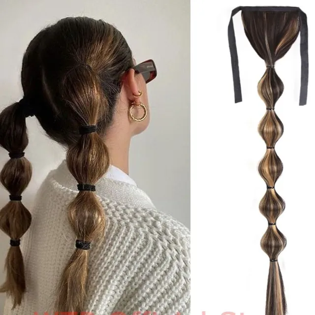 Long synthetic hair with a drawstring for fastening the ponytail - various variations