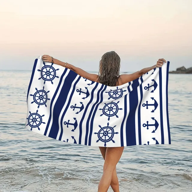 Modern beach towel with anchor and rudder - Large, Microfiber, Soaky, Resistance sand, Lightweight