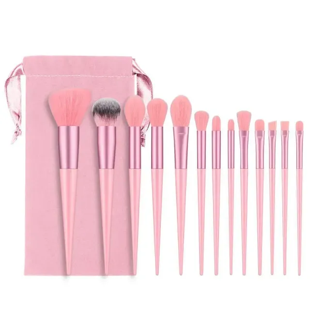 Set of fine and fluffy cosmetic brushes for applying make-up, powder, lipstick and shadows
