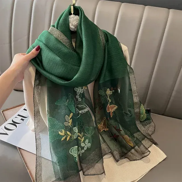 Luxury silk scarf in size 70x180 cm for women with fashion embroidery