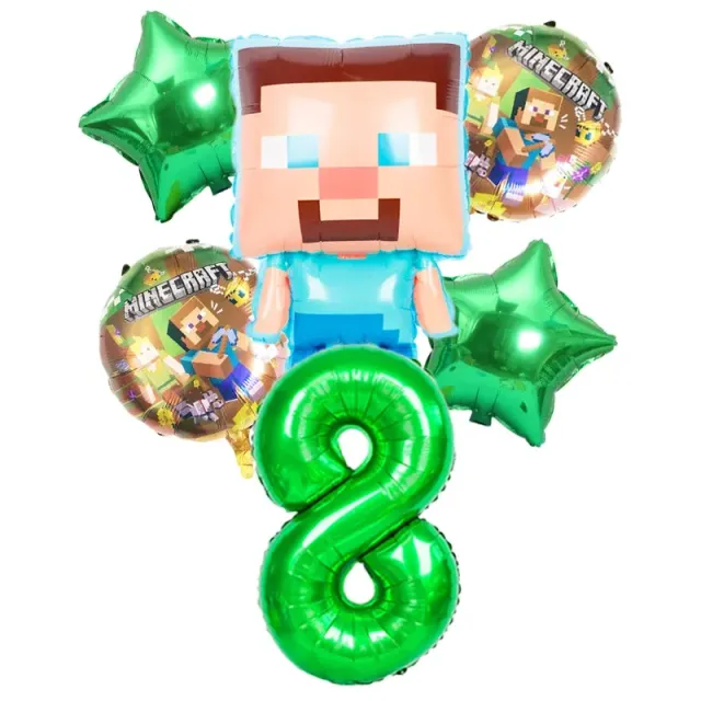 Stylish set of birthday balloons in the performance of popular characters from Minecraft