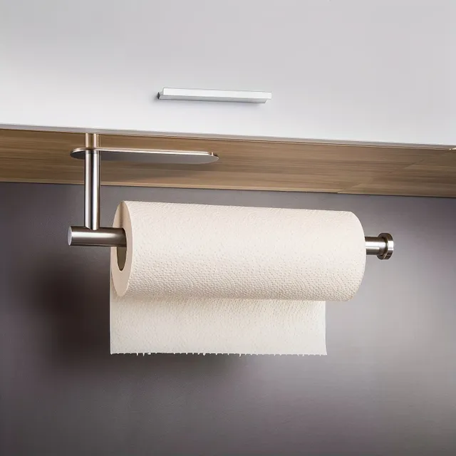 Self-adhesive holder for paper towels under the locker - In the kitchen and bathroom, on kitchen and toilet paper