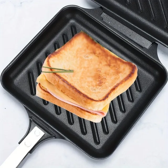Univerzální topinkovač na sendviče - plynový i indukční, s nepřilnavými deskami, odnímatelnou otočnou pánví, pro domácnost, venkovní použití, kemping