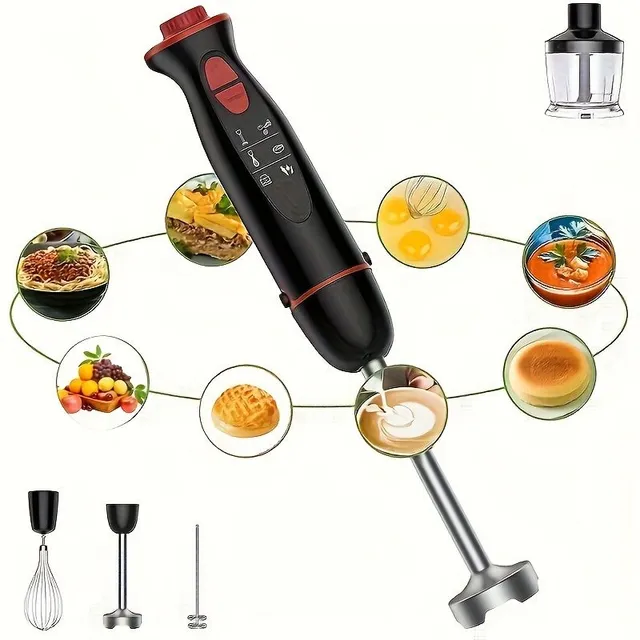 Powerful Rod Mixer Crusher with LED Backlight, 5v1 Function and 12 Speeds. Stainless steel - For Kitchen Use
