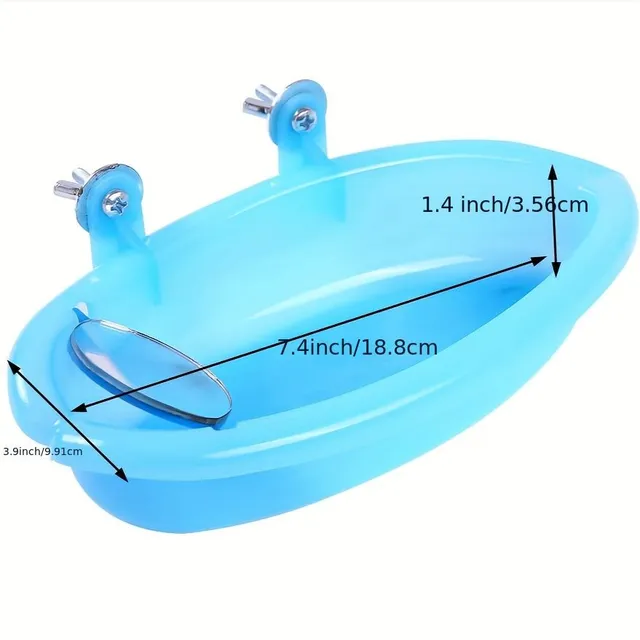 Bird bath with mirror - portable plastic bath for birds, shower for birds, bath accessories