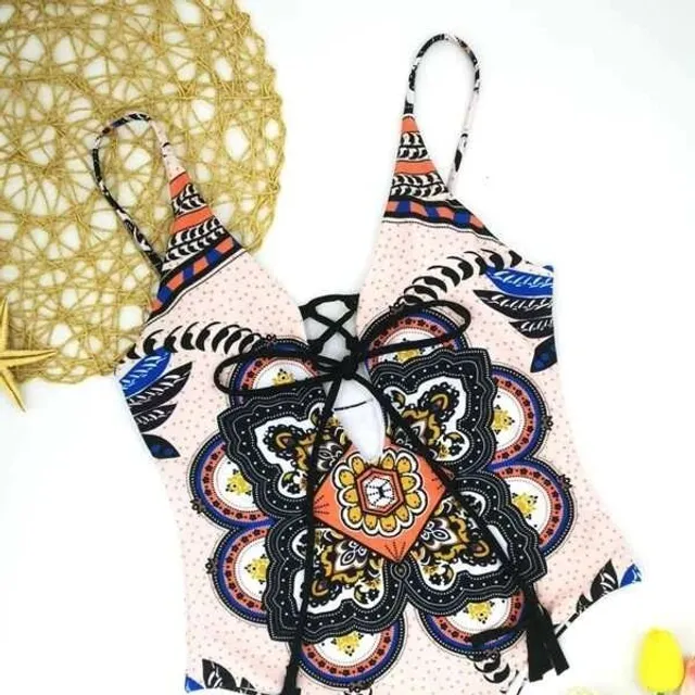 Women's one-piece swimsuit with drawstring