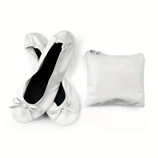 Foldable women's ballerinas, inner soft sole, rolled-up comfortable ballerinas, with bow and bag for wearing