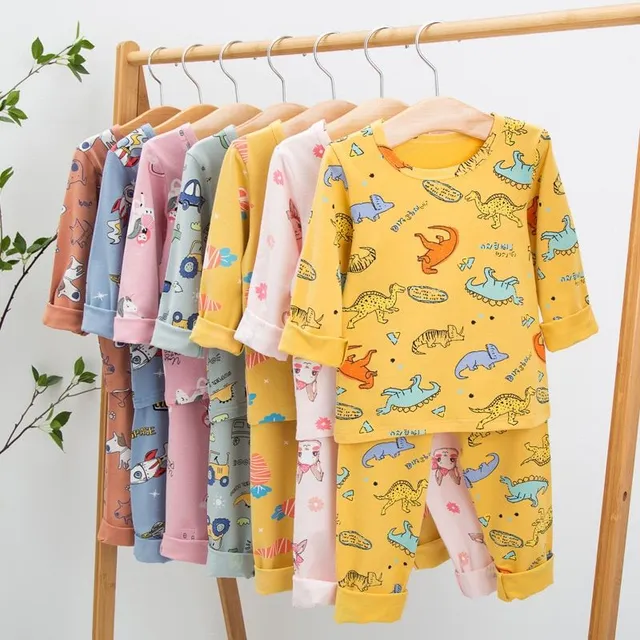 Winter pajama set with cartoons for children with warm cotton lining