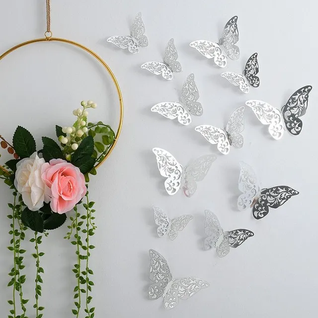 Set of 3D adhesive butterfly stickers on the wall - different colors