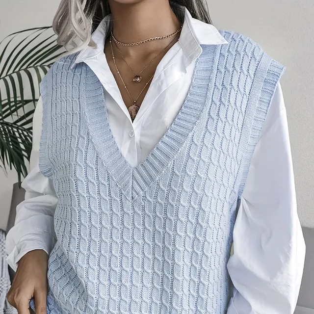 Gilet donna in maglia oversize con scollo a V e texture