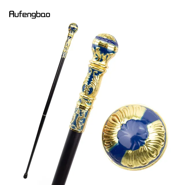 Baston luxos pentru plimbare în albastru și aur cu mâner rotund - Accesoriu elegant pentru petreceri și baston decorativ cu buton elegant