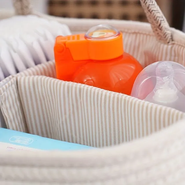 Stylish knitted storage basket for baby diapers in beige