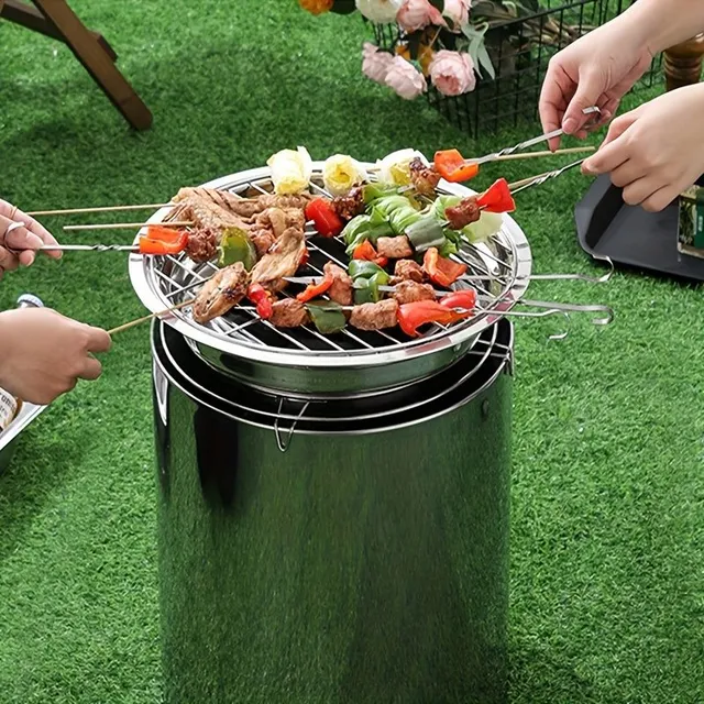 Barbecues for charcoal, stainless steel grill in the shape of a barrel for charcoal, hanging