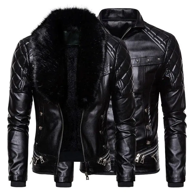 Men's leather jacket artificial fur red Riley