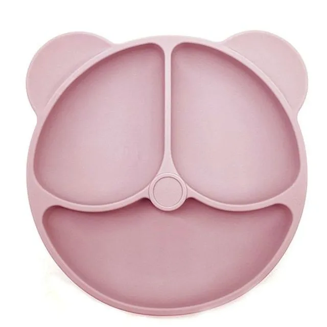 Silicone three-course plate with suction cup and ears