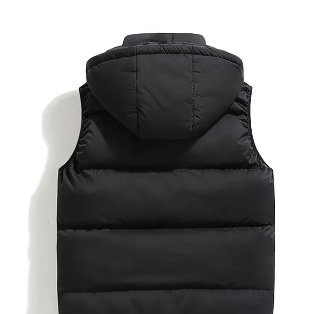 Men's Solid Puffer Vest with Hood in autumn and winter