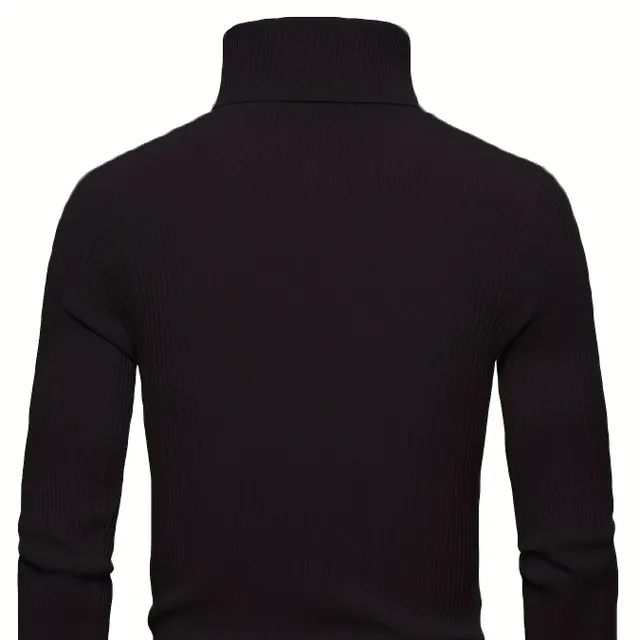 Male turtleneck, knitted, slim-fit, for leisure, warm monochrome, high elastic sweater in autumn and winter.