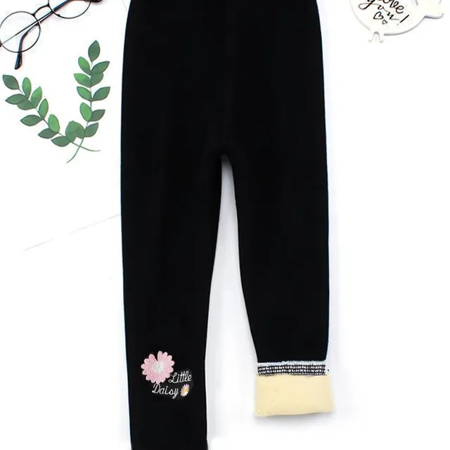 Girls thermal leggings with flower pattern on the leg