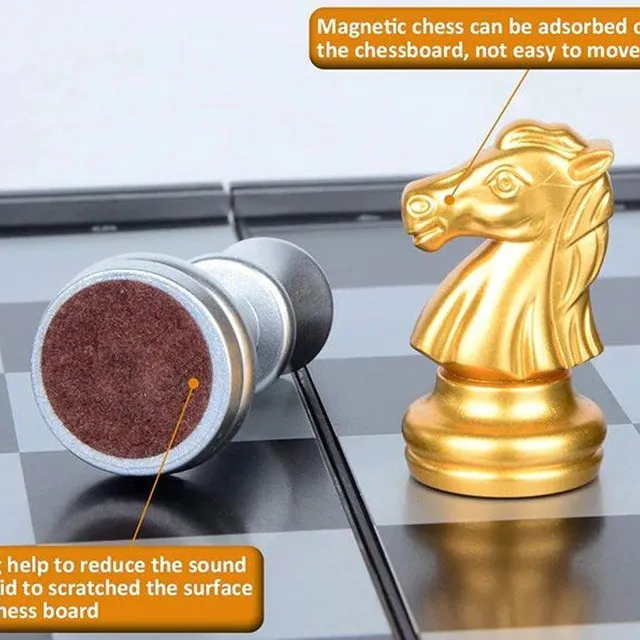 Șah magnetic aur-argintiu 25x25 cm