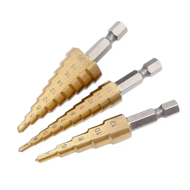 HSS tiered drill, titanium coated, for wood and metal