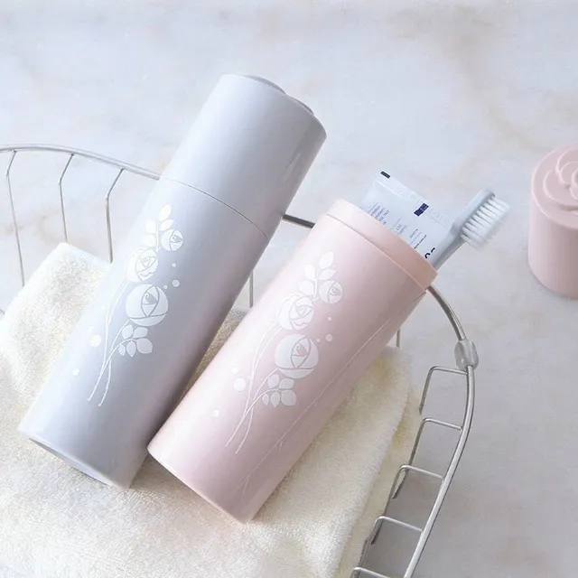 Case for toothpaste and toothbrush with rose