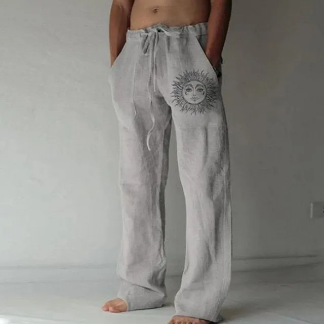 Męskie spodnie lniane ze sznurkiem ściągającym