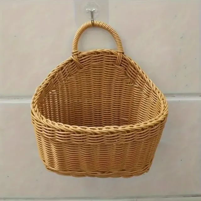 Basket with flowers from synthetic rattan in Scandinavian style