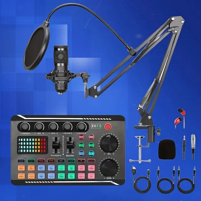 Podcast Equipment Bundle, BM-800 Podcast Mikrofon Bundle S F998 Zvukovou Kartou, Kondenzátorový Studiový Mikrofon Pro Notebooky, Počítače Vlog Living Broadcast Live Streaming