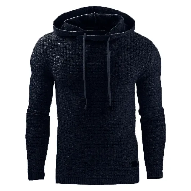 Men's single color sweatshirt with hood and long sleeve, suitable for sport and outdoor activities