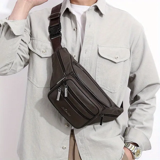 Leather multifunctional crossbody bag made of beef leather for sport and leisure