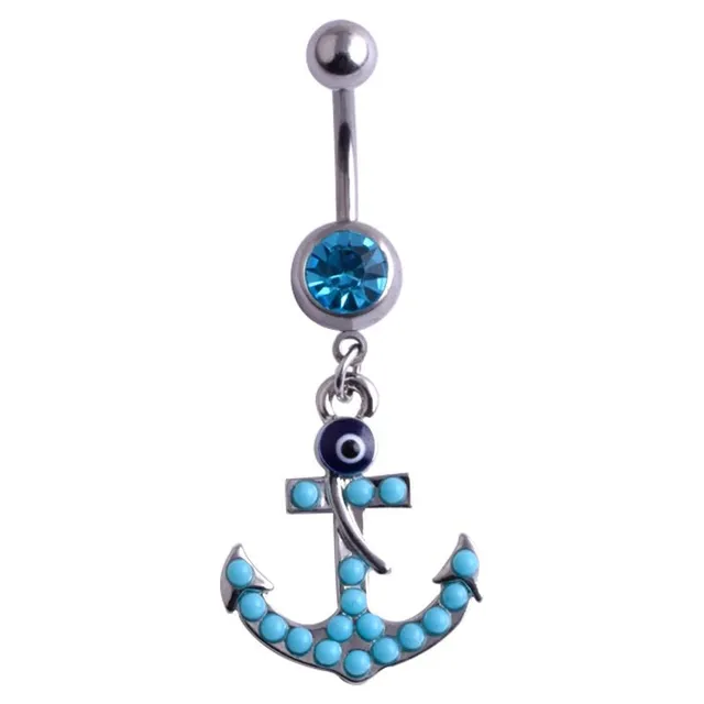 Designer belly button piercing in blue with hanging ornament