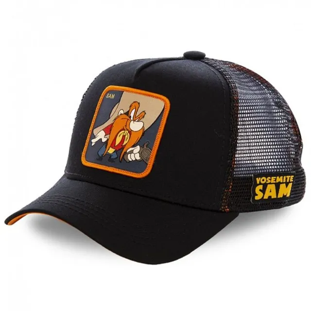 Fashionable unisex baseball cap with animated heroes patch SAM BLACK