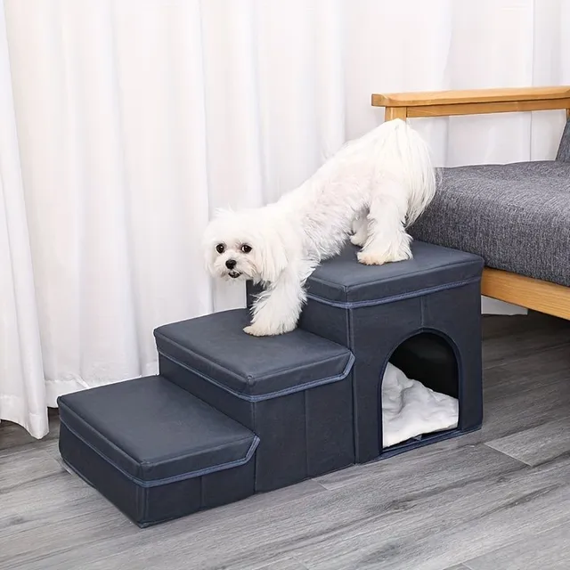 Skládací schůdky pro psa s pelíškem - Bezpečný přístup na postel, gauč a další místa