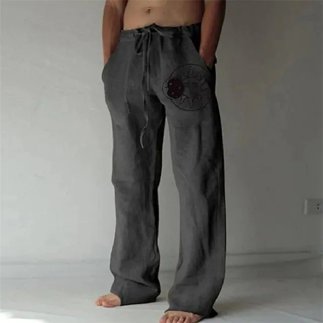 Męskie spodnie lniane ze sznurkiem ściągającym