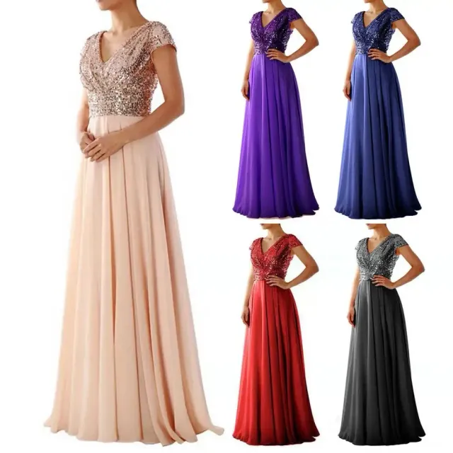 Women's fashionable maxi dress with v-neck, sequins and chiffon for prom