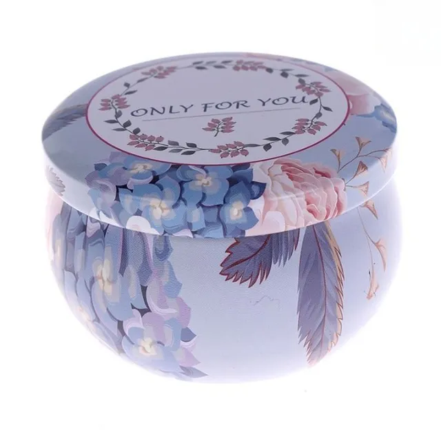 Candle with dried flowers in resealable container Blue