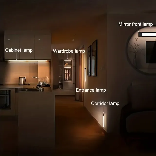 Lighting Cabinets With Motion Sensor, Lighting Cabinets Under the counter, Cable Magnetic USB Rechargeable Kitchen Night Lighting, Battery Powered Light For Wardrobe Cabinet Stairwell