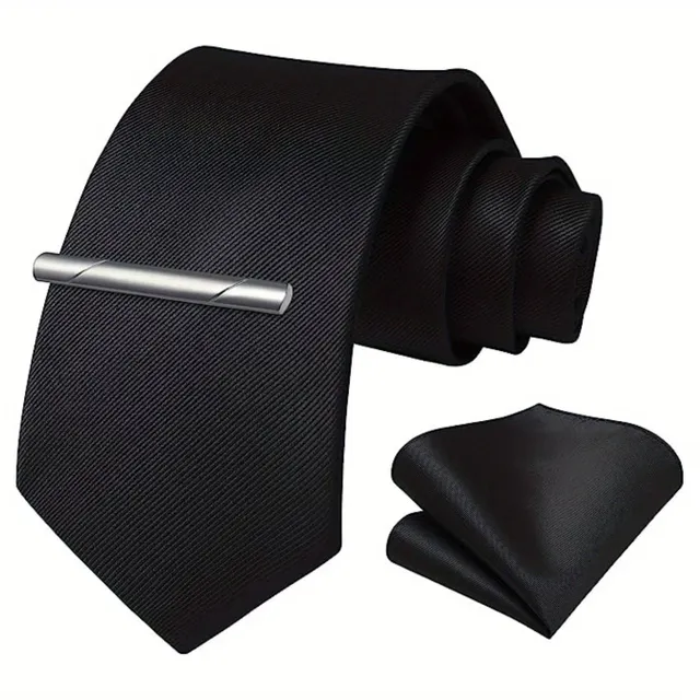 Cravată monocromă pentru bărbați cu buzunar și ac de cravată