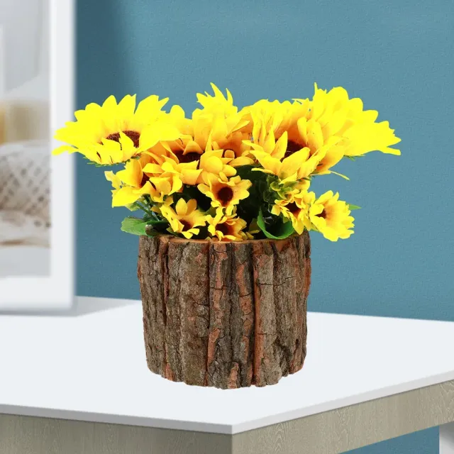 Dřevěný ozdobný květinový kontejner na umělé rostliny - 12x10 cm